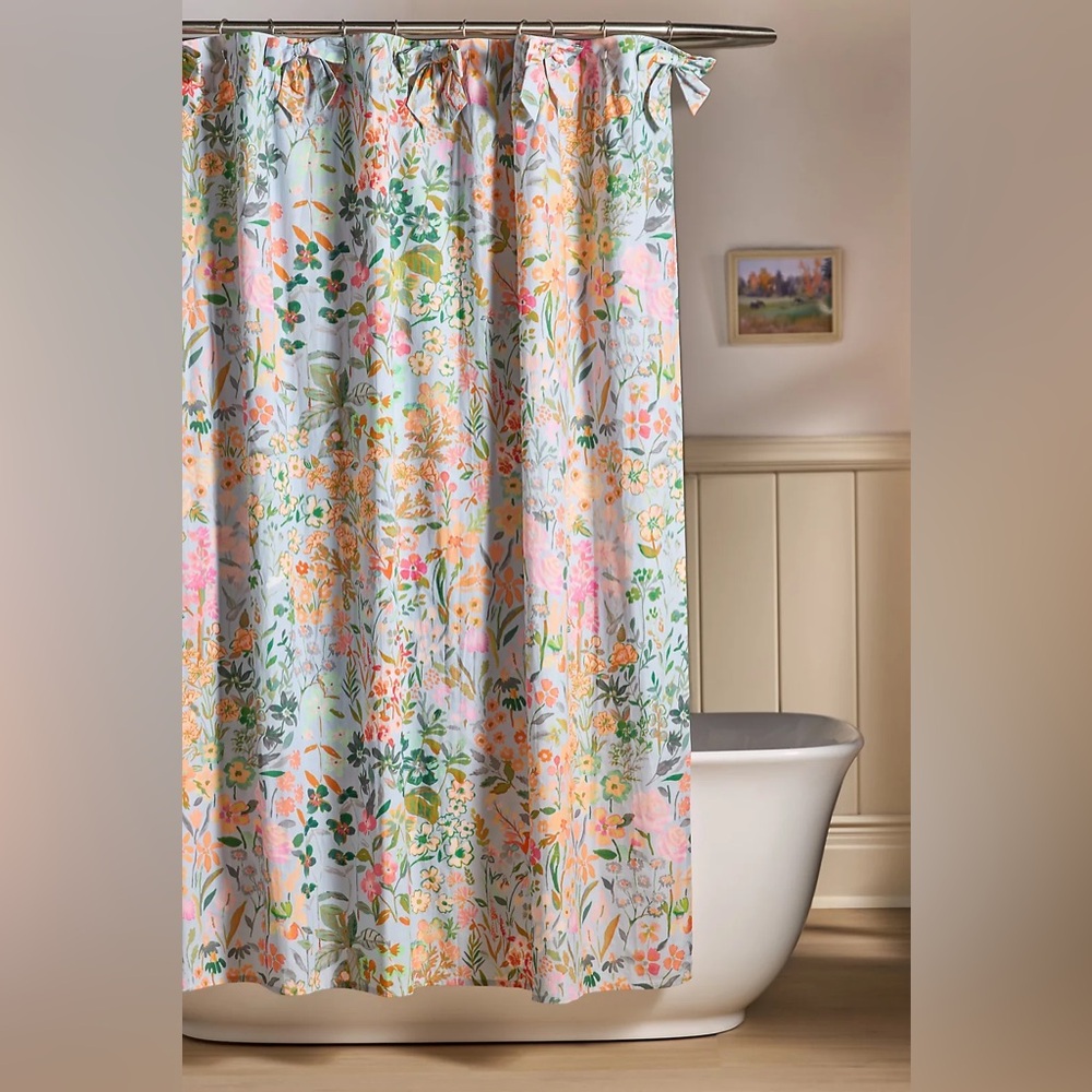 Anthropologie Lillian Bow Floral Shower Curtain Retail $98